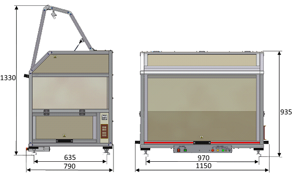 Technical drawing of SafetyBox PCR cabinet