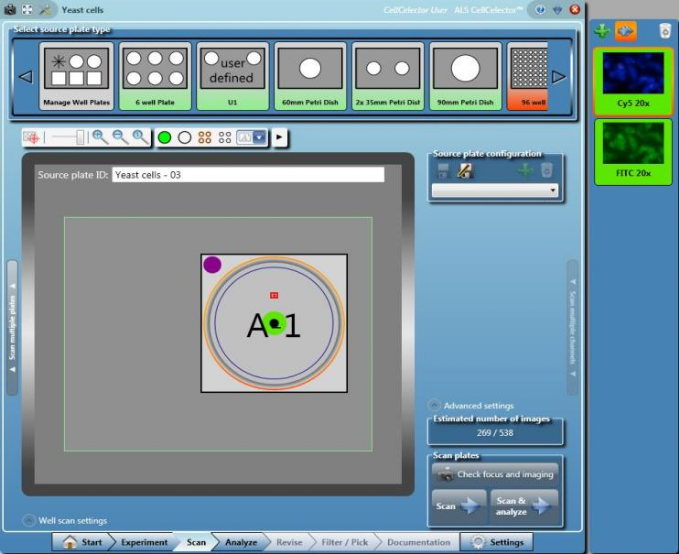 Cellcelector Software: scannen der Platte Cellcelector software: scannen der Platte